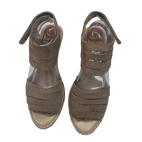 Kanna Tan Suede Espadrilles Wedge Sandals Size 9.5 41 Ankle Strap - Picture 2 of 11